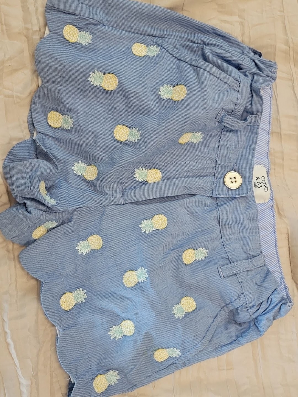 crown & ivy Blue Pineapple Embroidered Kids Shorts